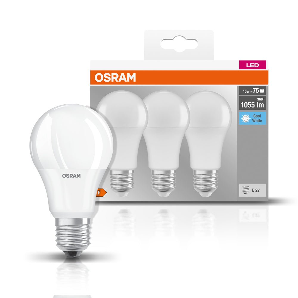 3 ks matná LED žárovka E27 10 W BASE studená bílá
