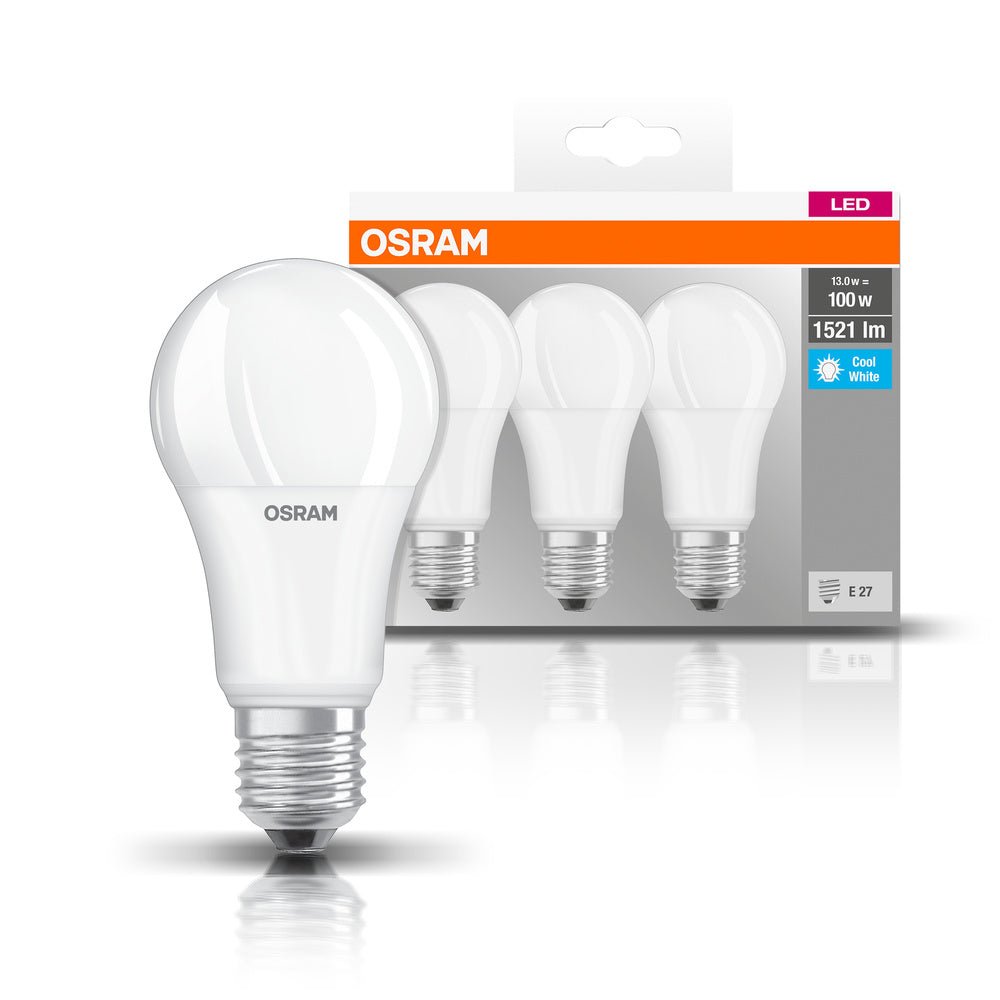 3 ks matná LED žárovka E27 13 W BASE studená bílá