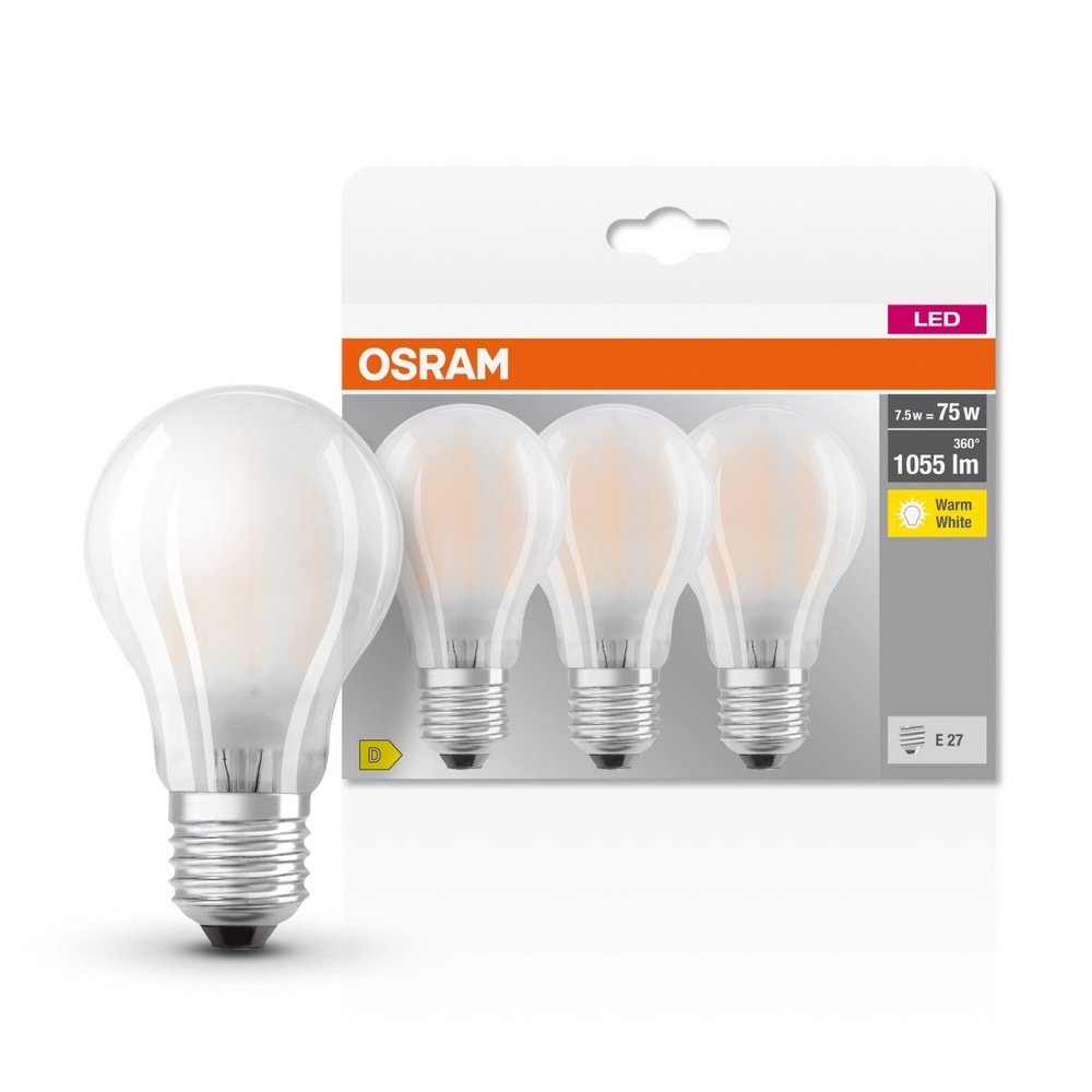 3 ks matná LED žárovka E27 7,5 W CLASSIC A, teplá bílá