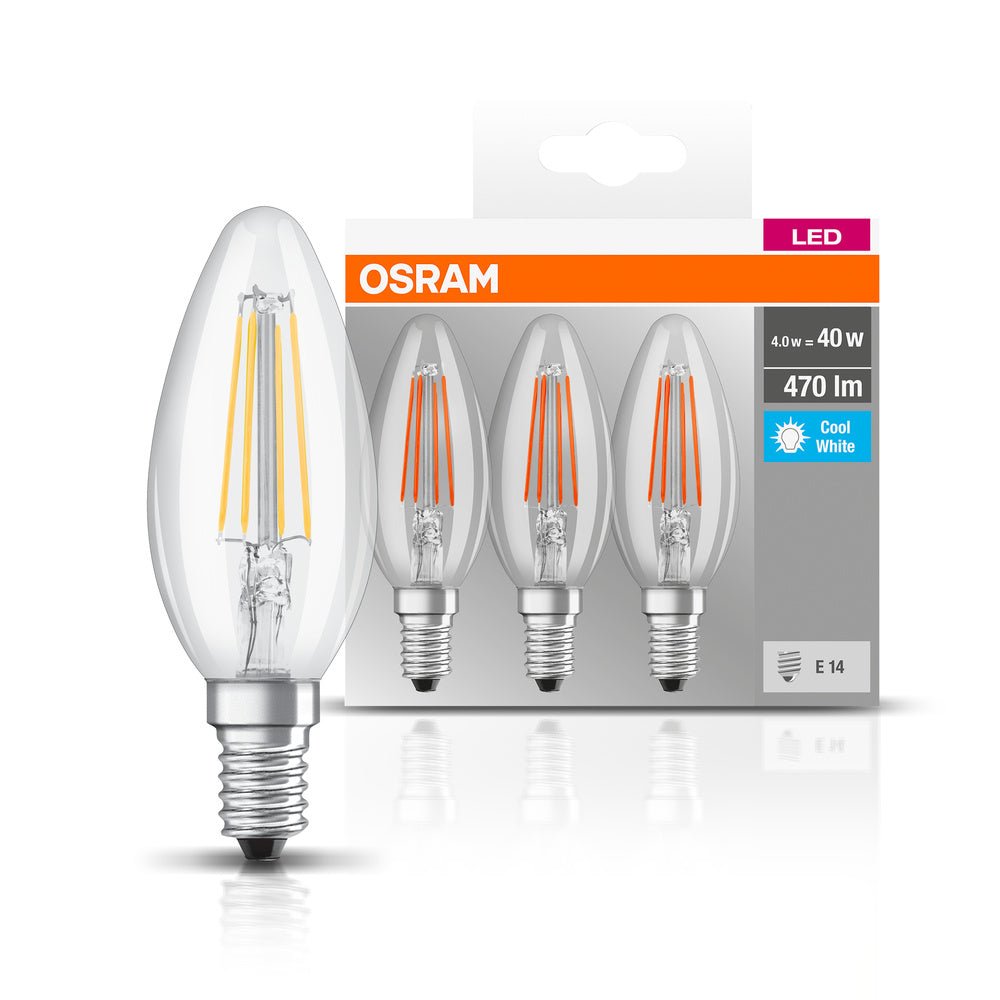 3 ks průhledná LED žárovka E14 4 W BASE studená bílá