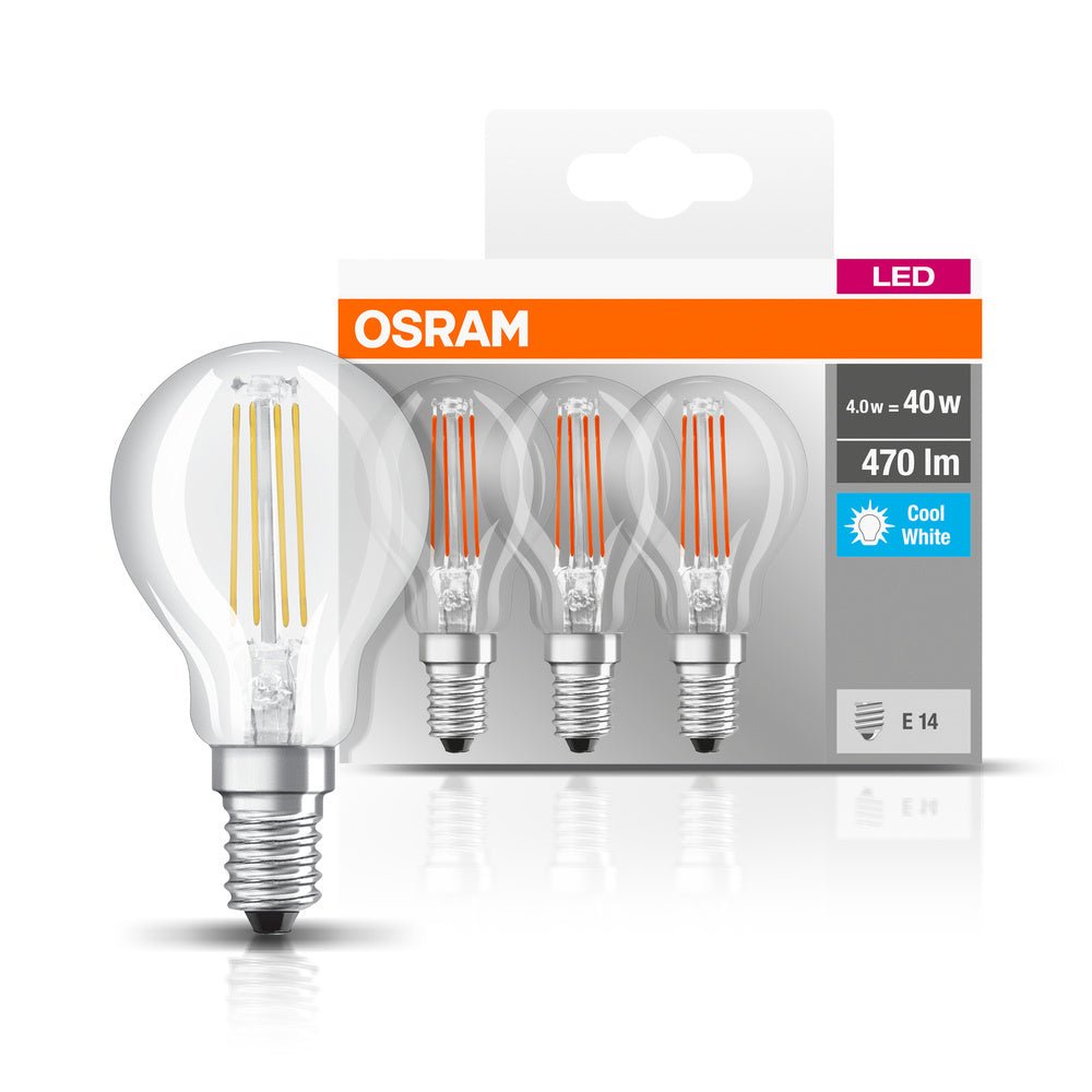 3 ks průhledná LED žárovka E14 4 W BASE studená bílá
