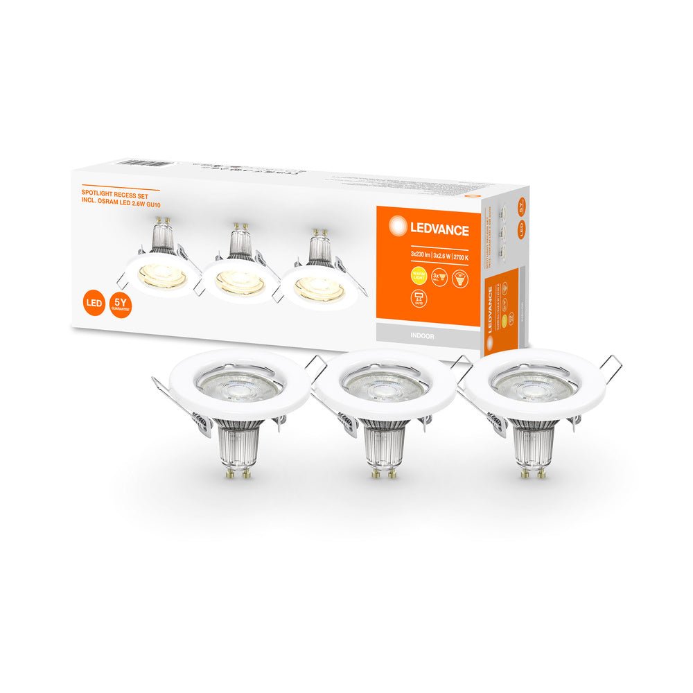 4058075611313 - 3ks elegantní bílé LED stropní bodovky GU10 2.6W, 2700K - Podhledové svítidlo - LEDVANCE e-shop