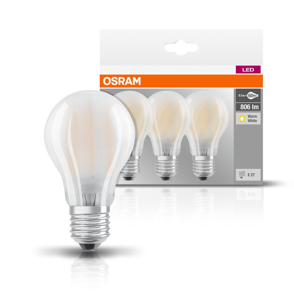 3ks matná LED žárovka E27 6 W BASE CLASSIC teplá bílá