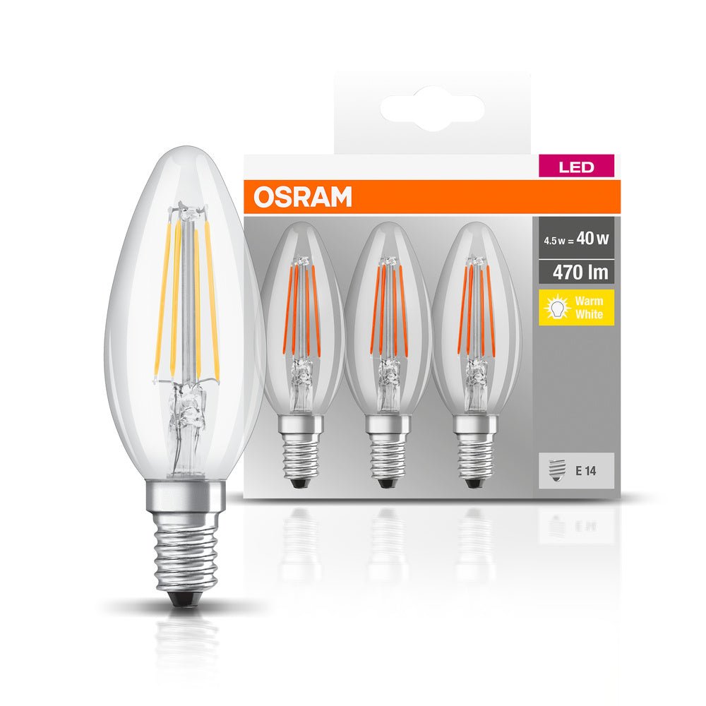 3ks průhledná LED žárovka svíčka E14 4W BASE teplá bílá