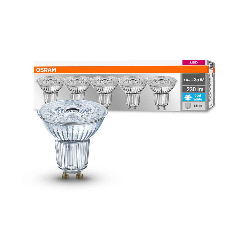 4058075157965 - 5 ks kvalitní LED bodovka GU10 2,6 W PAR16 BASE studená bílá - Žárovka - LEDVANCE e-shop