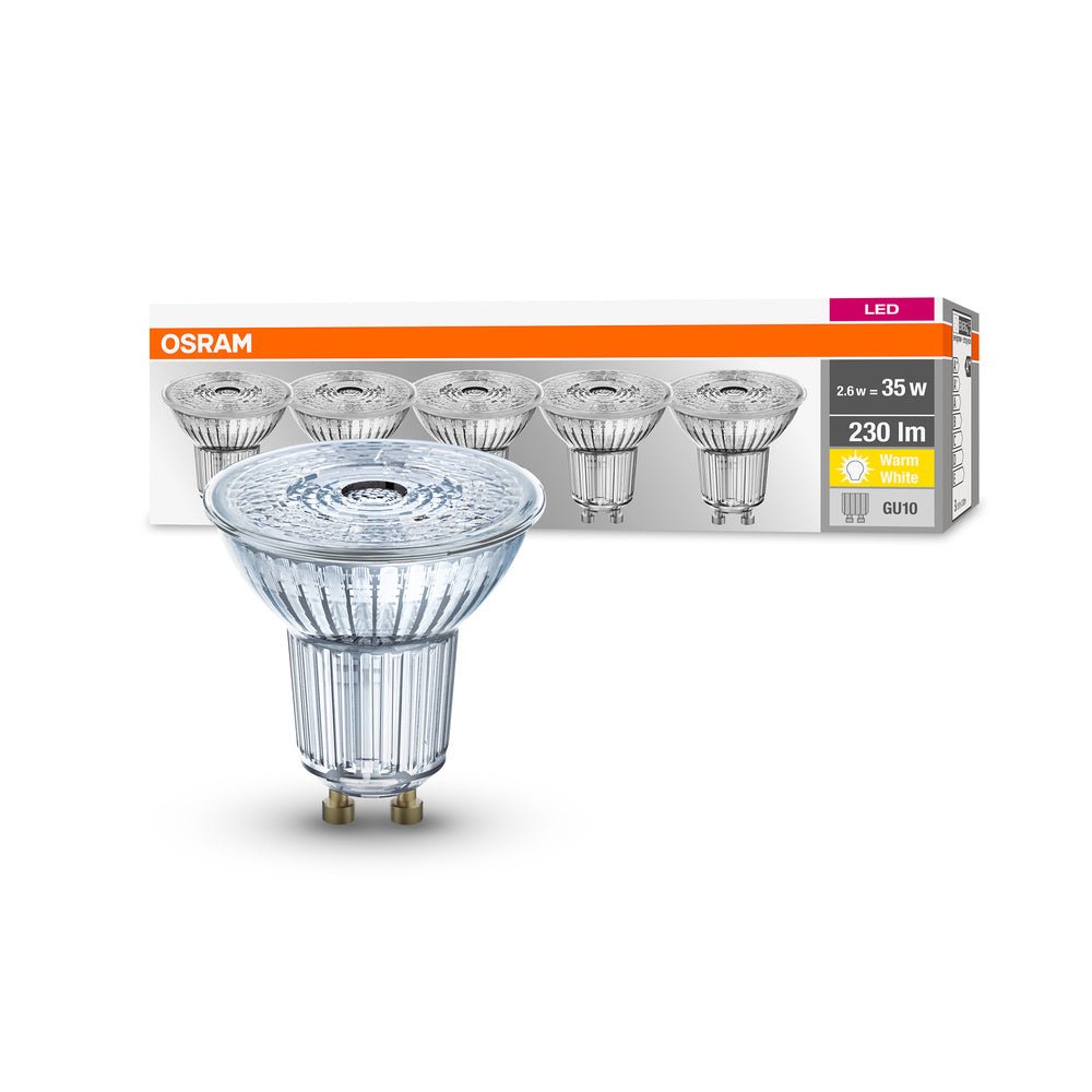5 ks kvalitní LED bodovka GU10 2,6 W PAR16 BASE teplá bílá