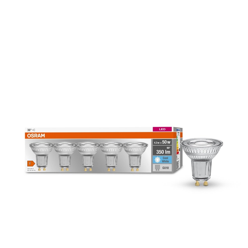 5 ks LED bodovka GU10 4.3 W PAR16 BASE, studená bílá