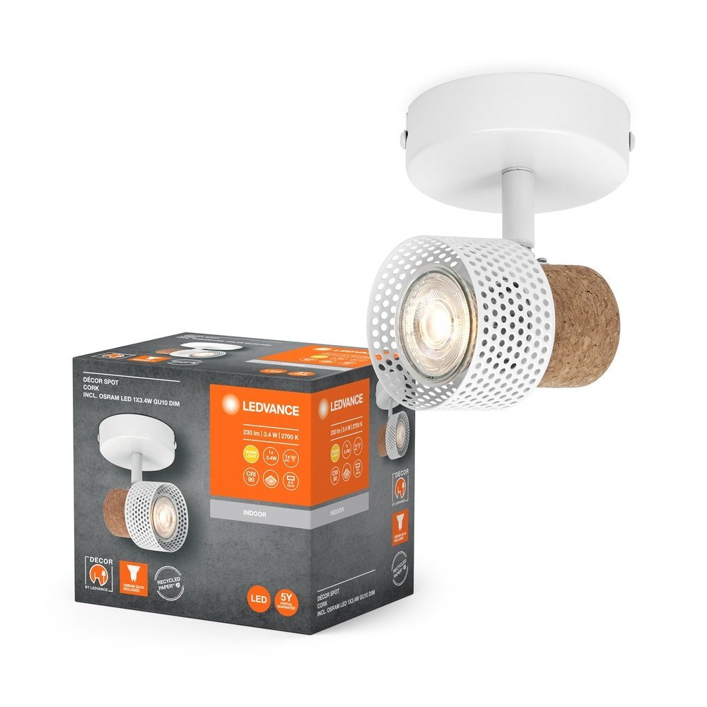 Bílé LED nástěnné svítidlo GU10 3,4 W SPOT CORK, teplá bílá