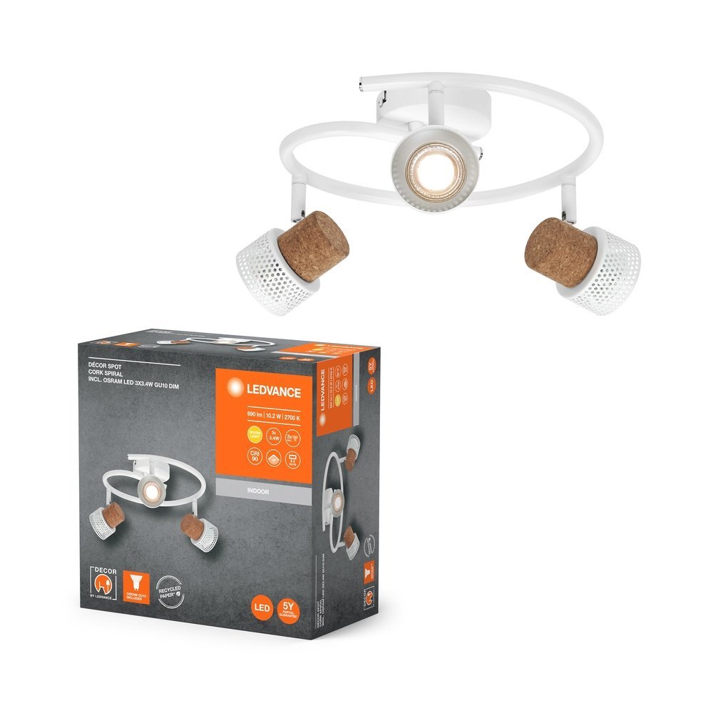 Bílé LED stropní svítidlo GU10 10,2 W 3 SPOT CORK, teplá bílá