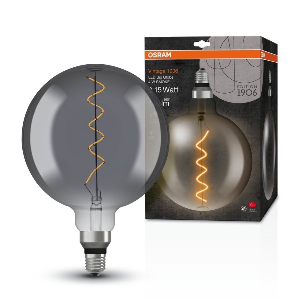 Černá kulatá LED žárovka E27 4 W VINTAGE, teplá bílá