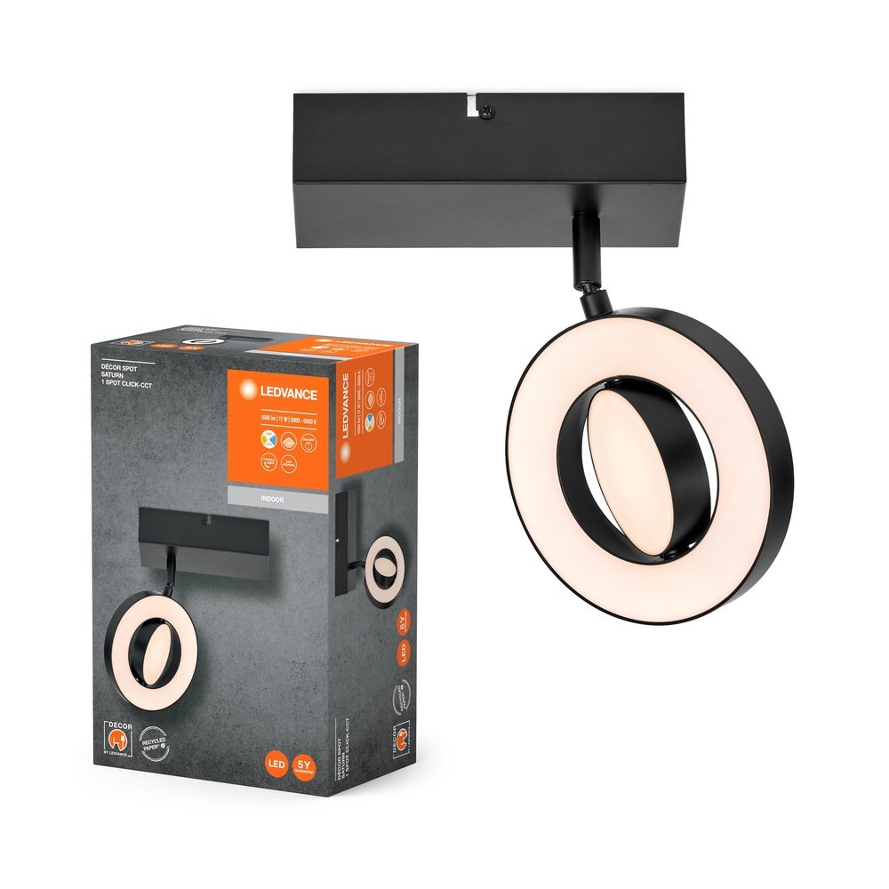 Černé LED nástěnné svítidlo 11 W SATURN, teplá bílá