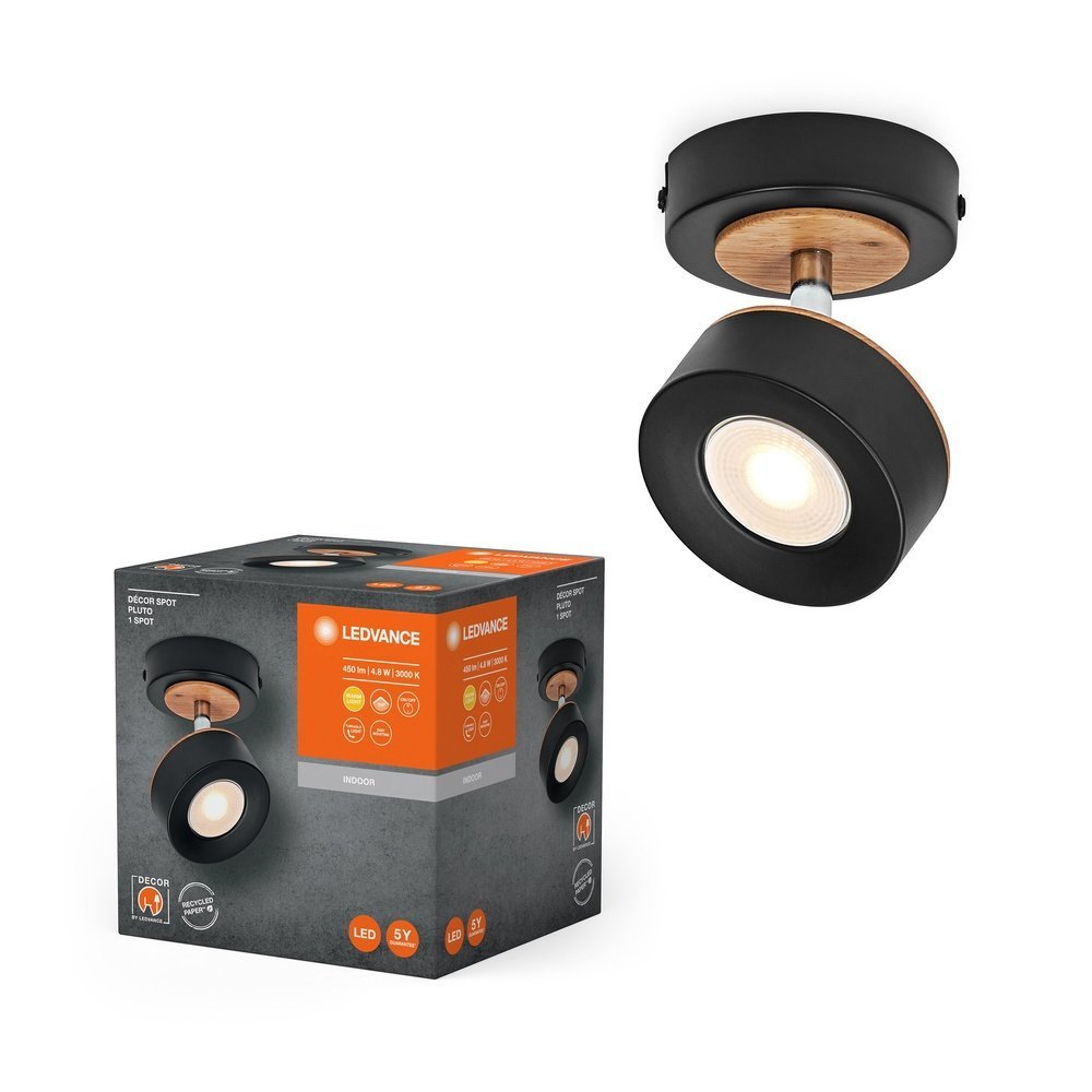 Černé LED nástěnné svítidlo 4,8 W PLUTO, teplá bílá
