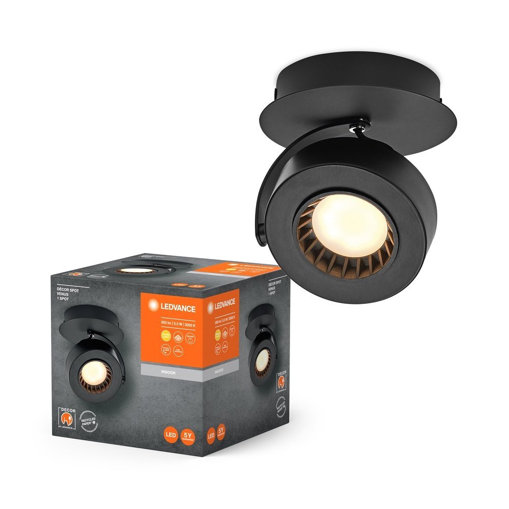 Černé LED nástěnné svítidlo 5,5 W VENUS, teplá bílá
