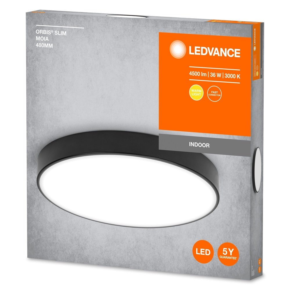 4099854092480 - Černé LED stropní svítidlo 36 W SLIM MOIA 480 mm, teplá bílá - Stropní svítidlo - LEDVANCE e-shop