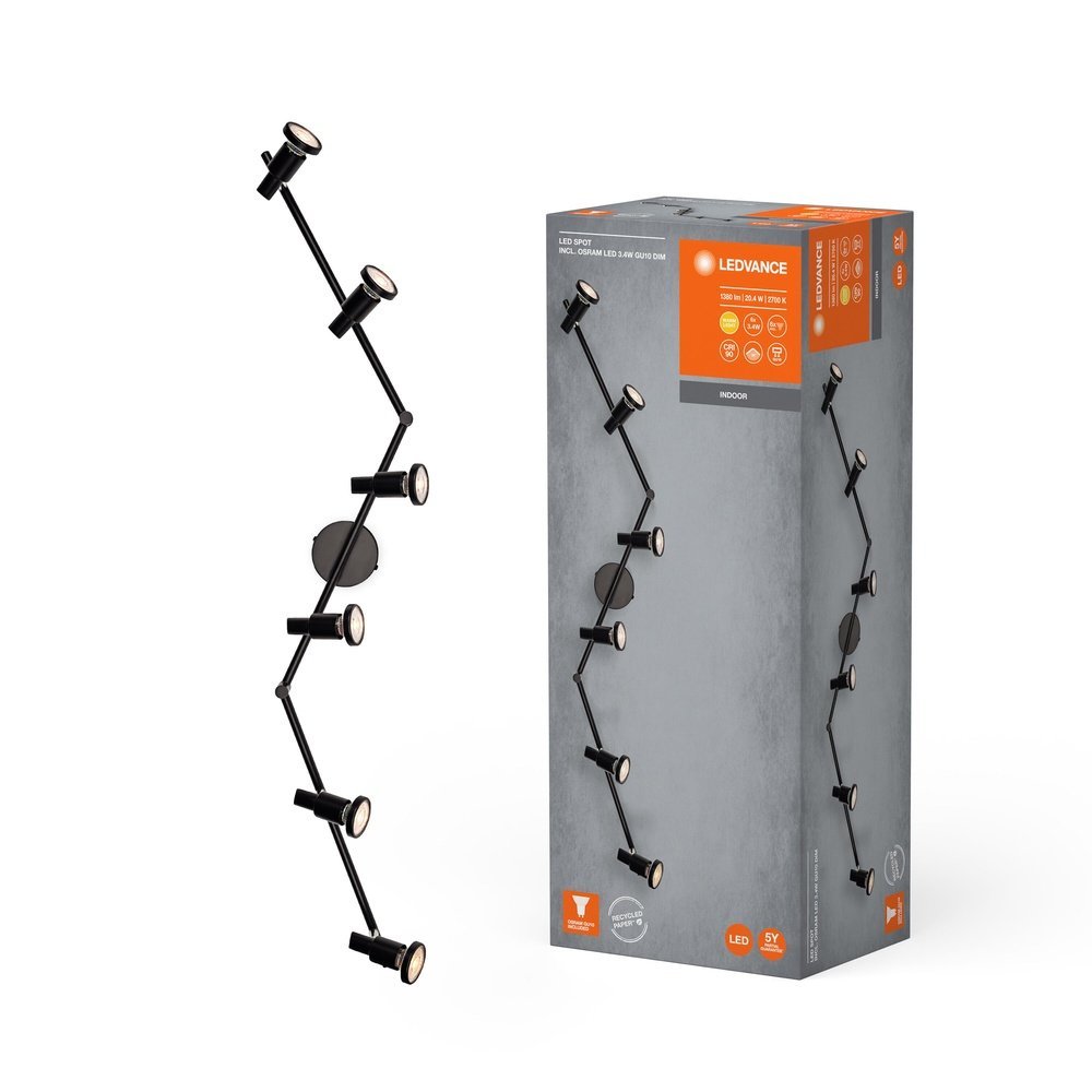 Černé LED stropní svítidlo GU10 20,4 W 6 SPOT, teplá bílá
