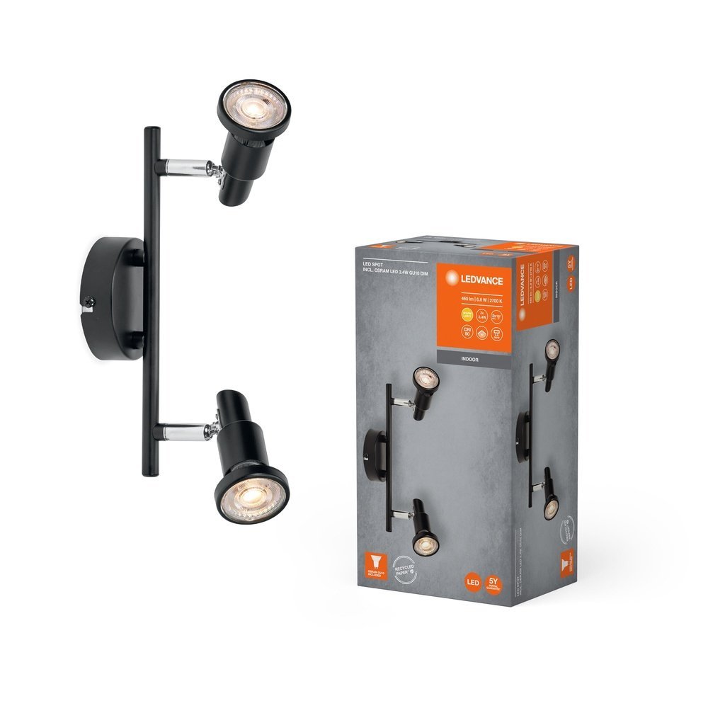 Černé LED stropní svítidlo GU10 6,8 W 2 SPOT, teplá bílá