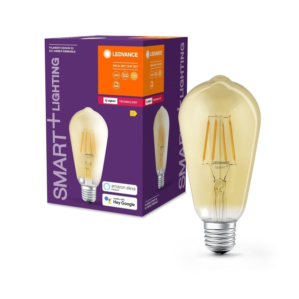 Chytrá jantarová LED zigbee stmívatelná žárovka E27 6 W EDISON, teplá bílá