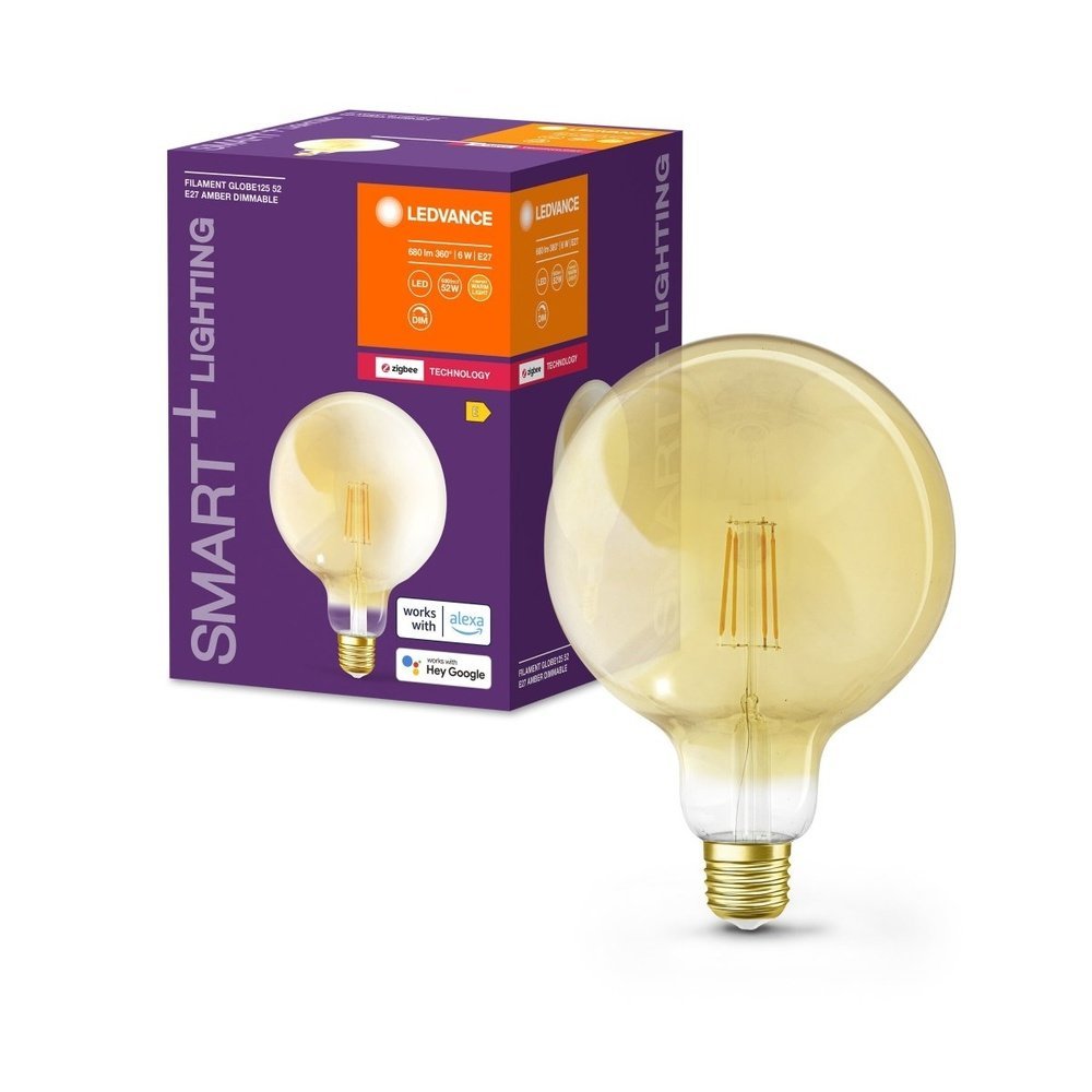 Chytrá stmívatelná LED zigbee žárovka E27 6 W GLOBE, teplá bílá