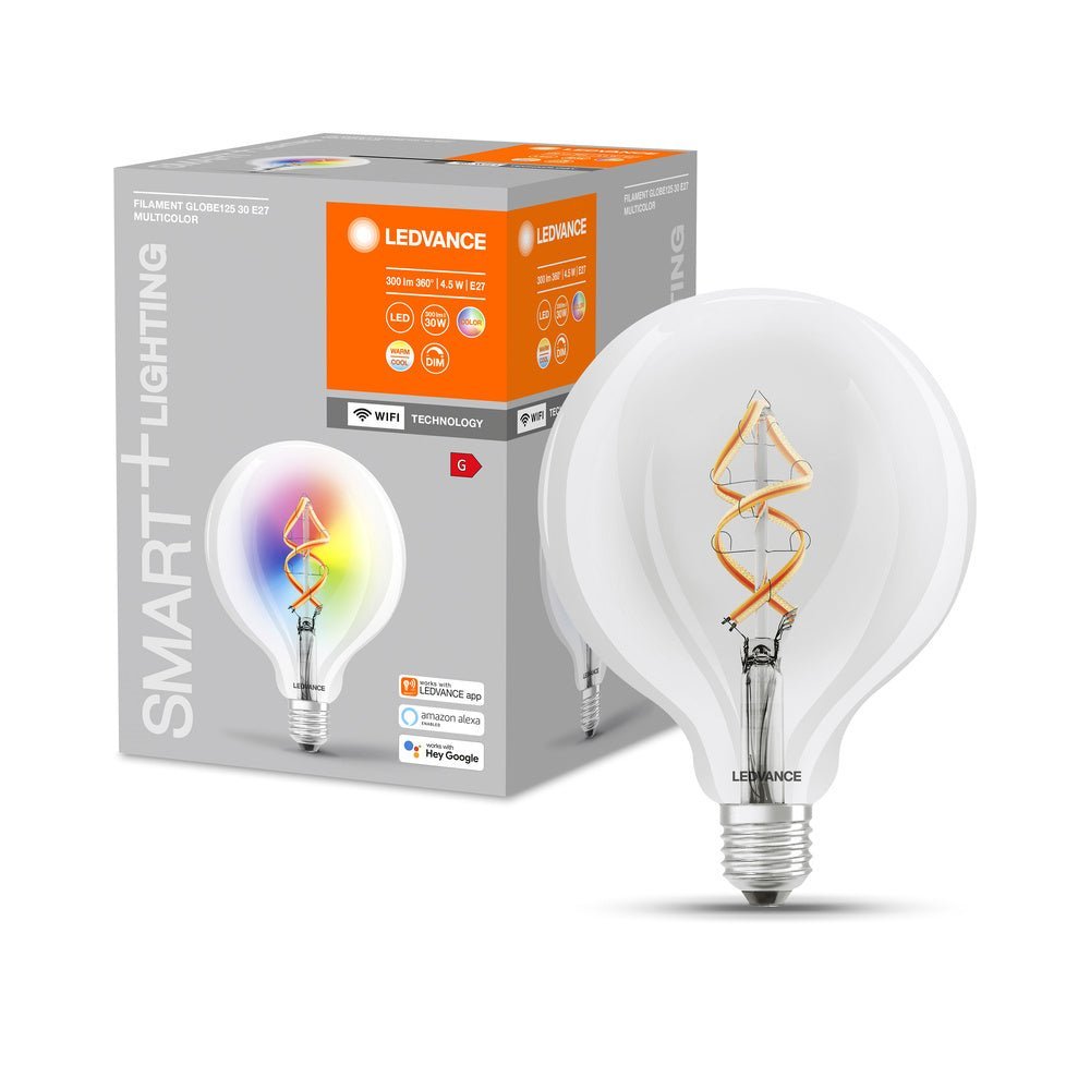 Chytrá WiFi LED RGBW žárovka E27 4.5 W FILAMENT GLOBE125