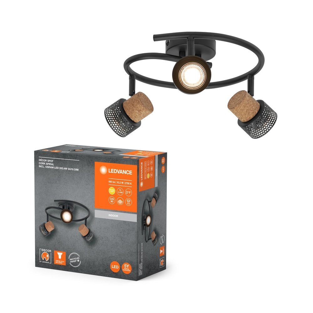 Dekorativní LED svítidlo GU10 3 SPOT CORK SPIRAL, teplá bílá