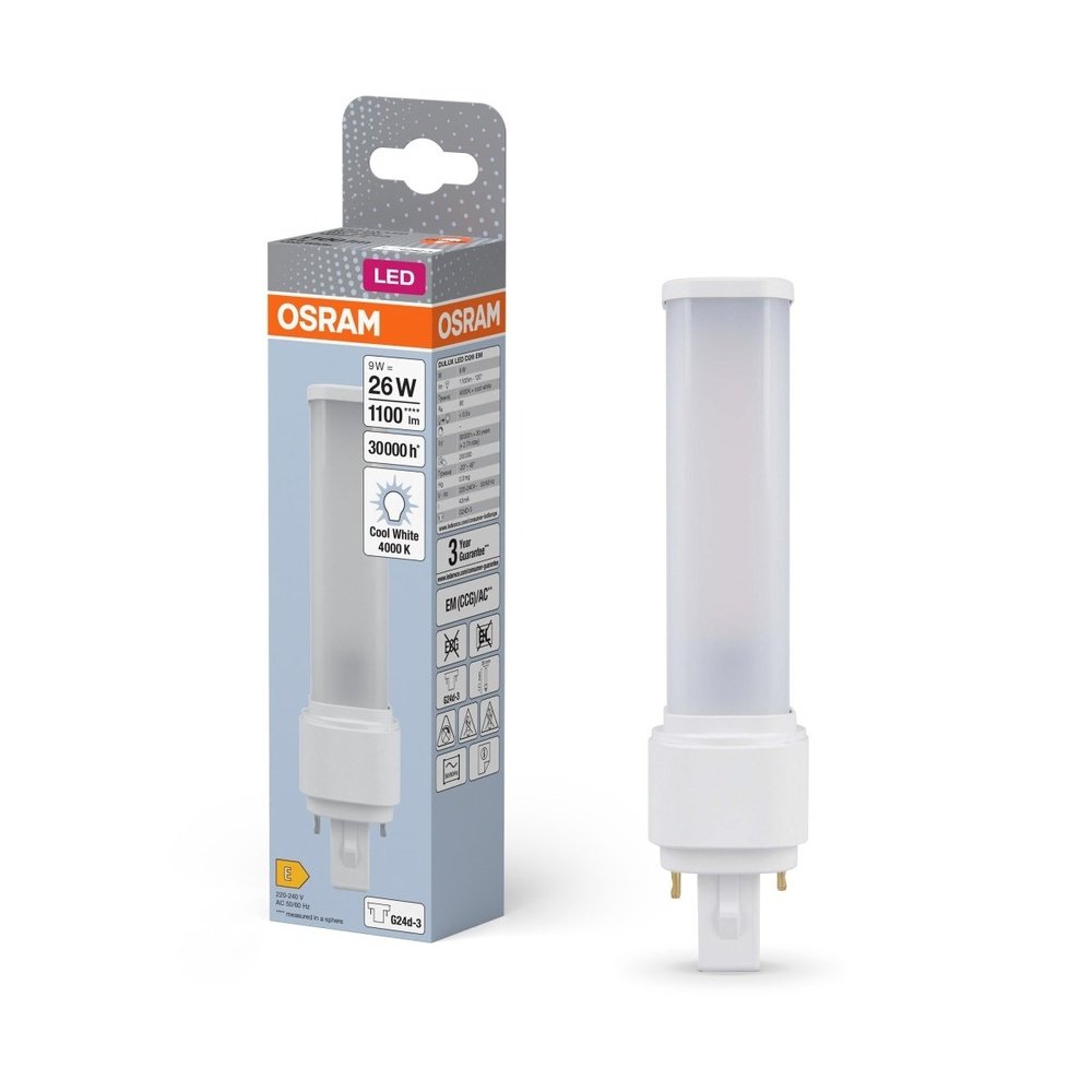 Dlouhotrvající LED žárovka G24d-3 9 W DULUX, studená bílá