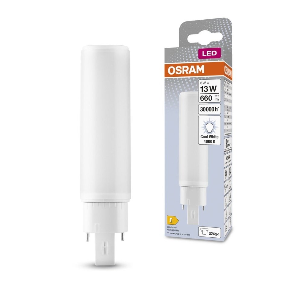Dlouhotrvající LED žárovka G24q-1 6 W DULUX, studená bílá