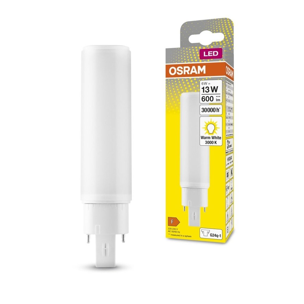 Dlouhotrvající LED žárovka G24q-1 6 W DULUX, teplá bílá