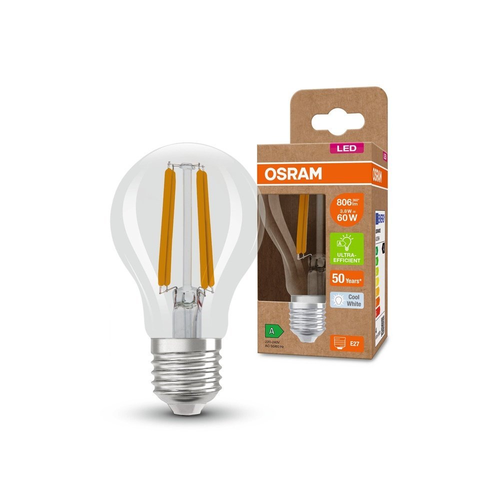 Efektivní LED žárovka E27 CLASSIC A 3.8 W, studená bílá