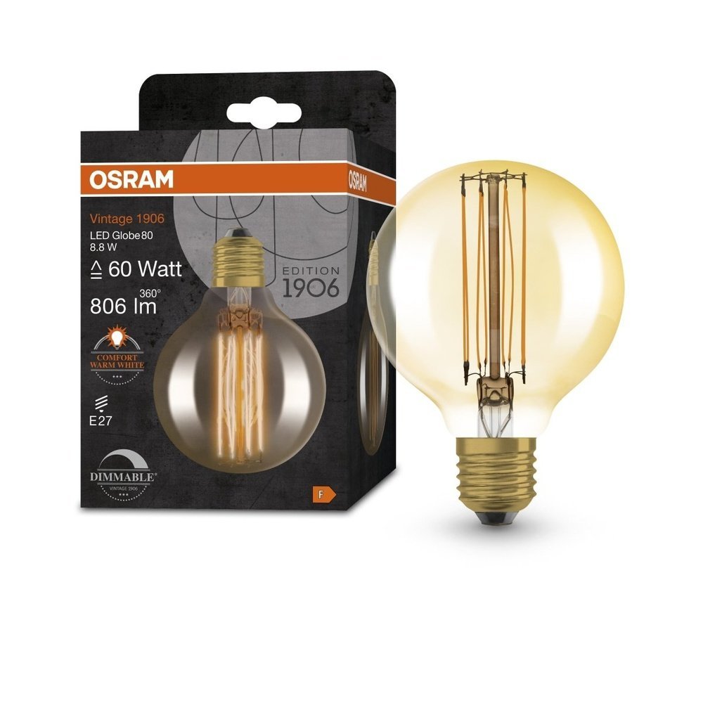 Kulová LED stmívatelná žárovka E27 8,8 W VINTAGE, teplá bílá