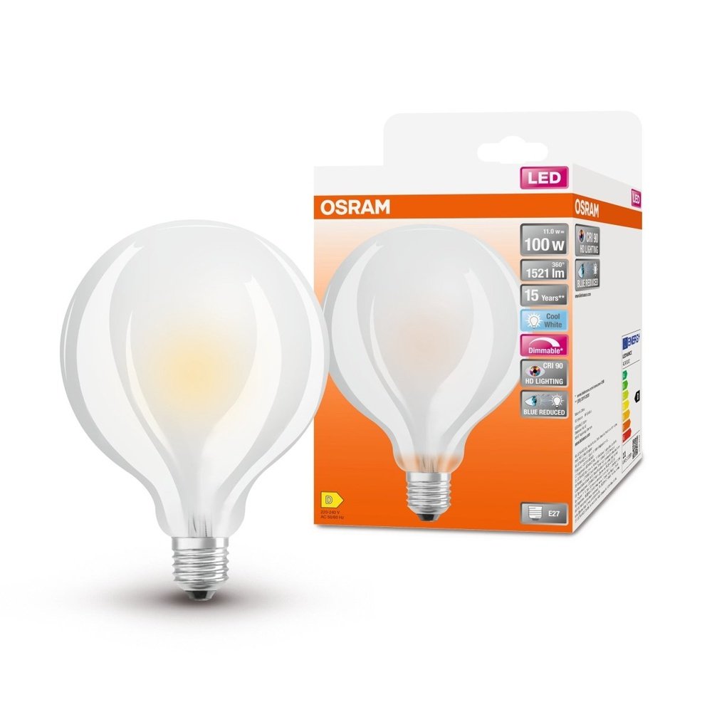 LED matná žárovka s redukcí modrého světla E27 11 W GLOBE, studená bílá