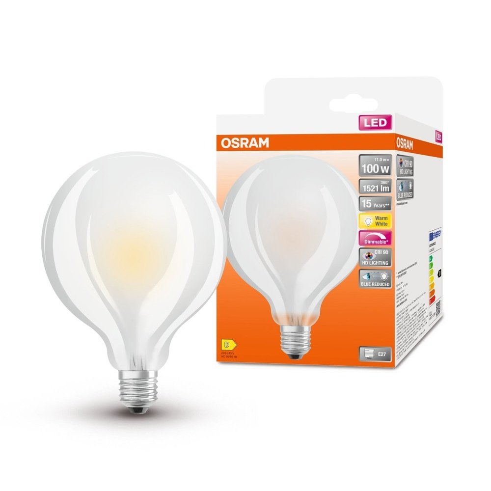 LED matná žárovka s redukcí modrého světla E27 11 W GLOBE, teplá bílá