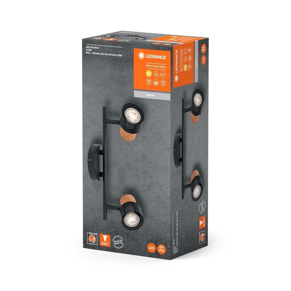 4058075828681 - LED nástěnné svítidlo GU10 6,8 W 2 SPOT CORK, teplá bílá - Nástěnné svítidlo - LEDVANCE e-shop