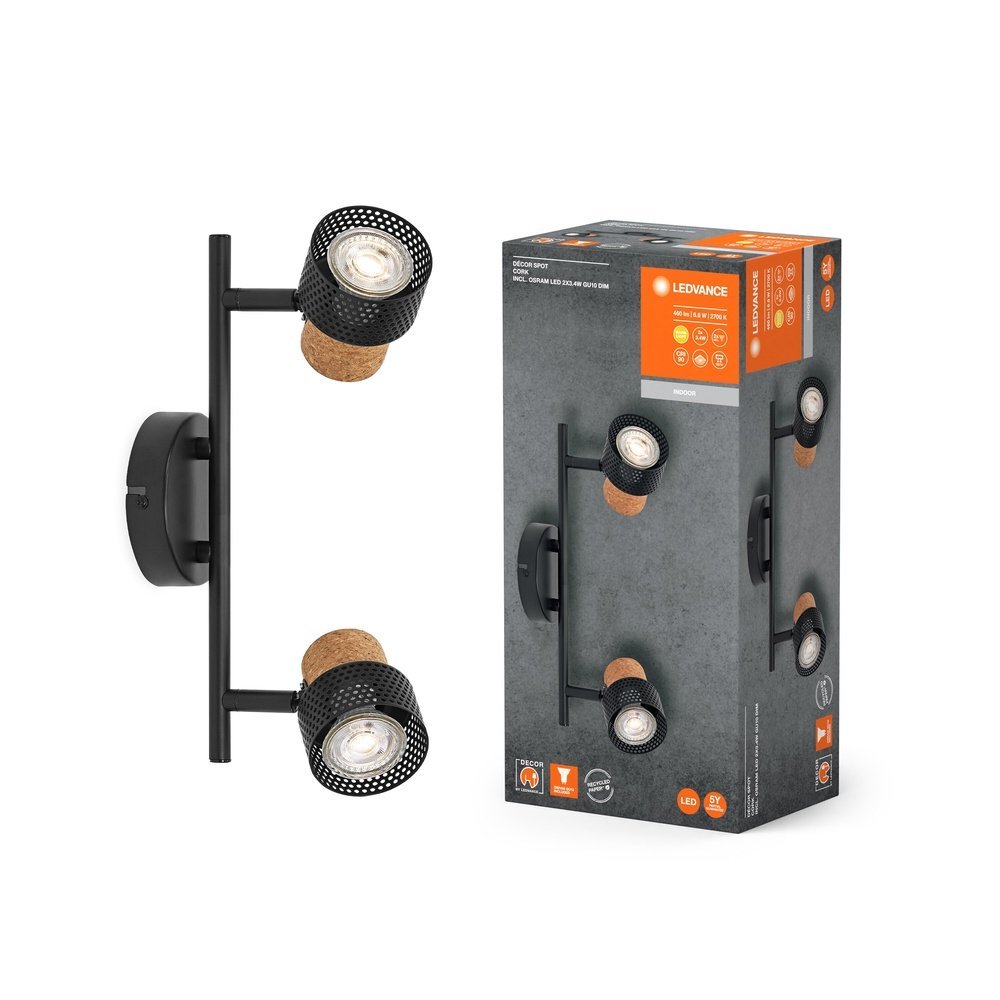 4058075828681 - LED nástěnné svítidlo GU10 6,8 W 2 SPOT CORK, teplá bílá - Nástěnné svítidlo - LEDVANCE e-shop