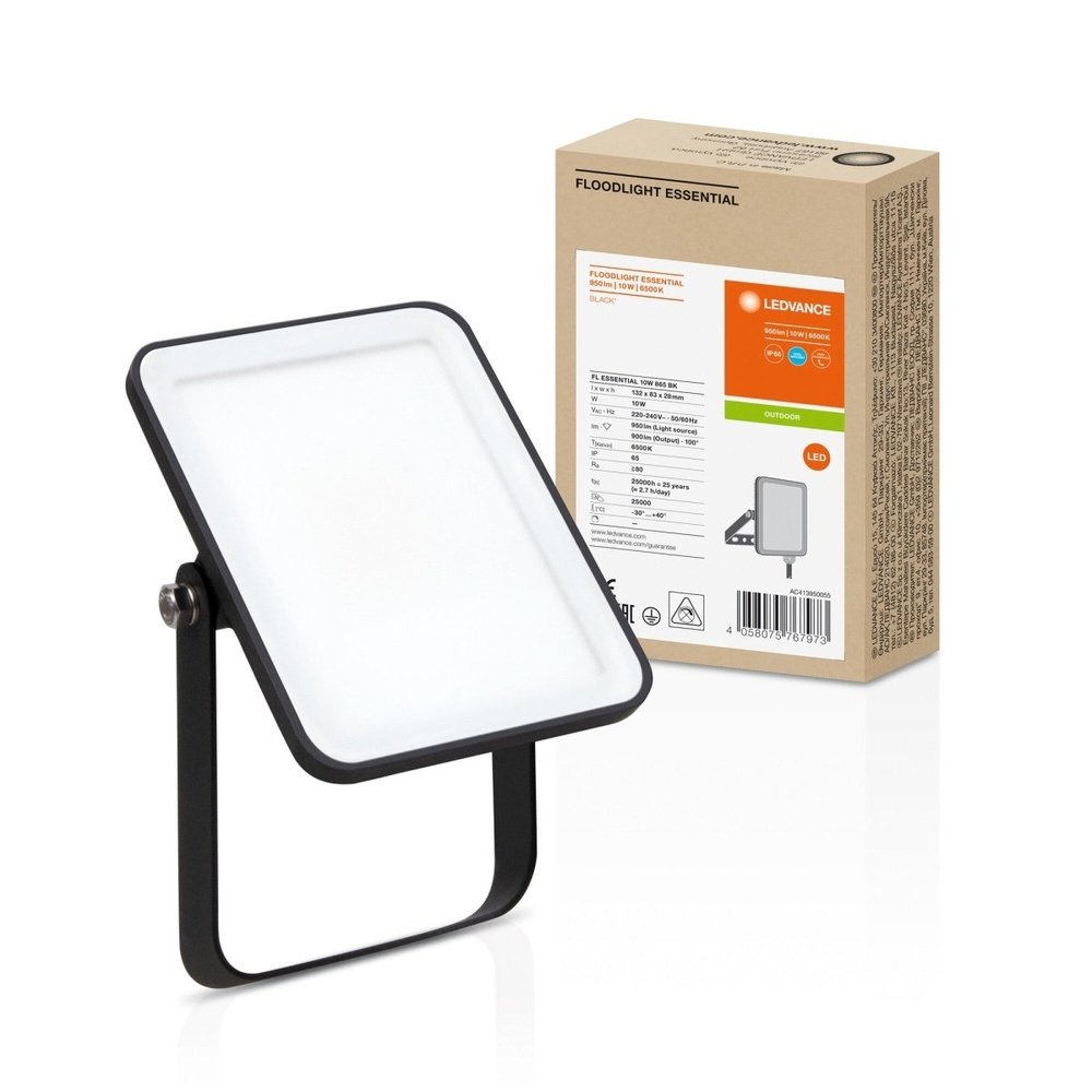 Černý venkovní LED reflektor ESSENTIAL 10 W, denní světlo