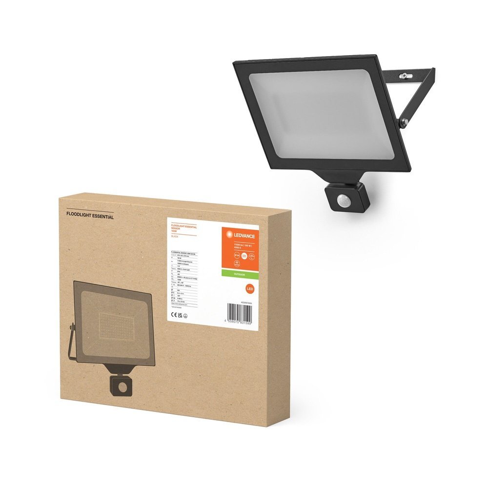 Venkovní LED reflektor ESSENTIAL IP44 100 W se senzorem, studená bílá