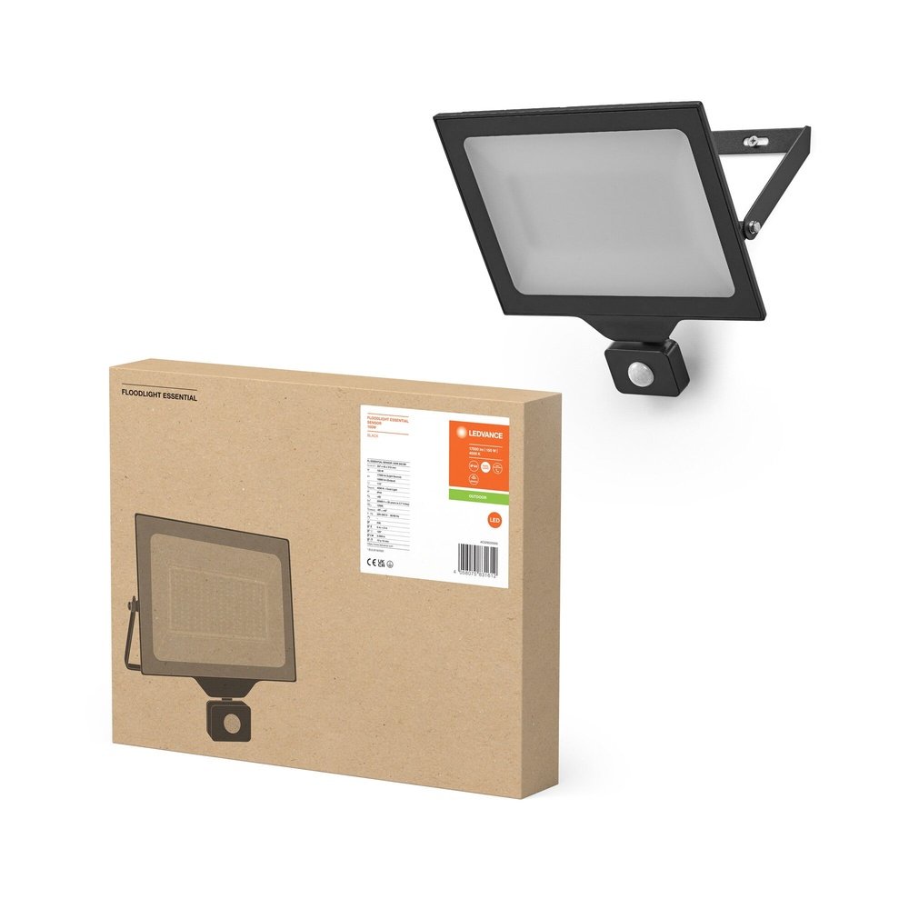 Venkovní LED reflektor ESSENTIAL IP44 150 W se senzorem, studená bílá