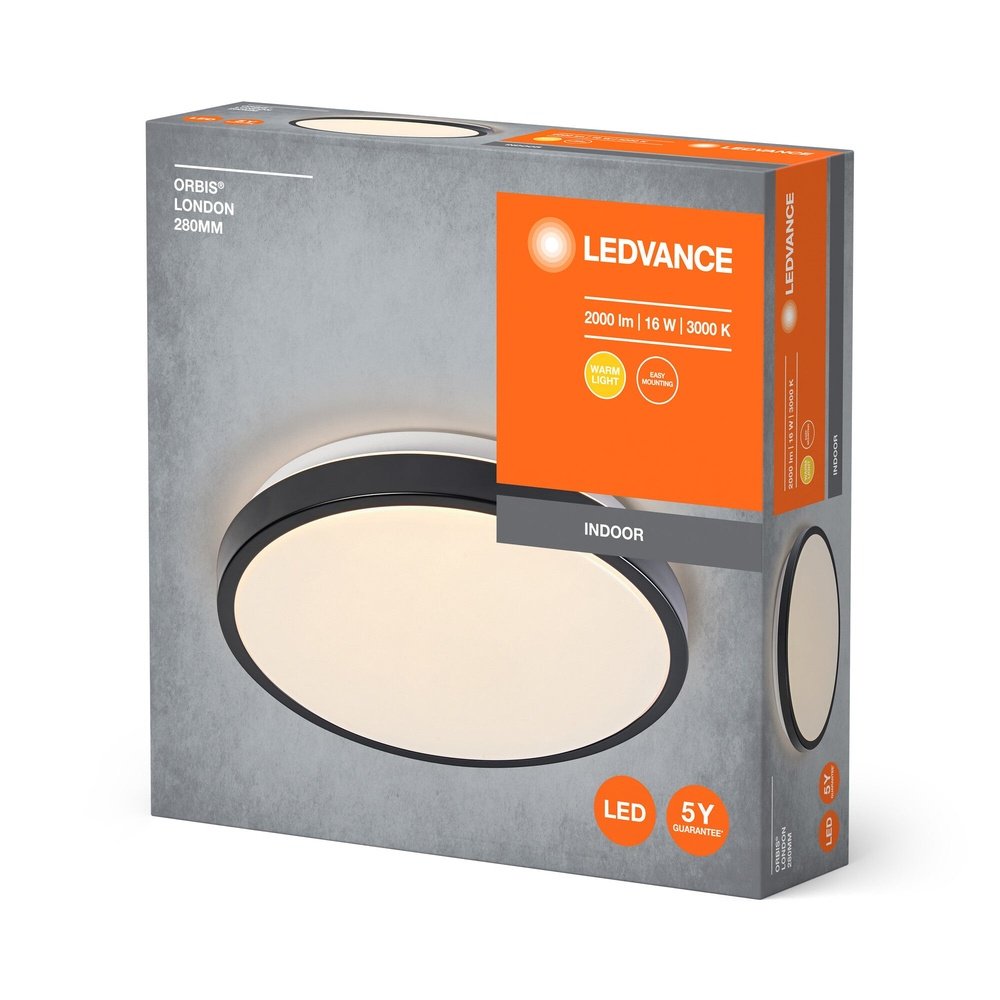 4058075829206 - LED stropní svítidlo černé 16 W LONDON 280 mm, telá bílá - Stropní svítidlo - LEDVANCE e-shop