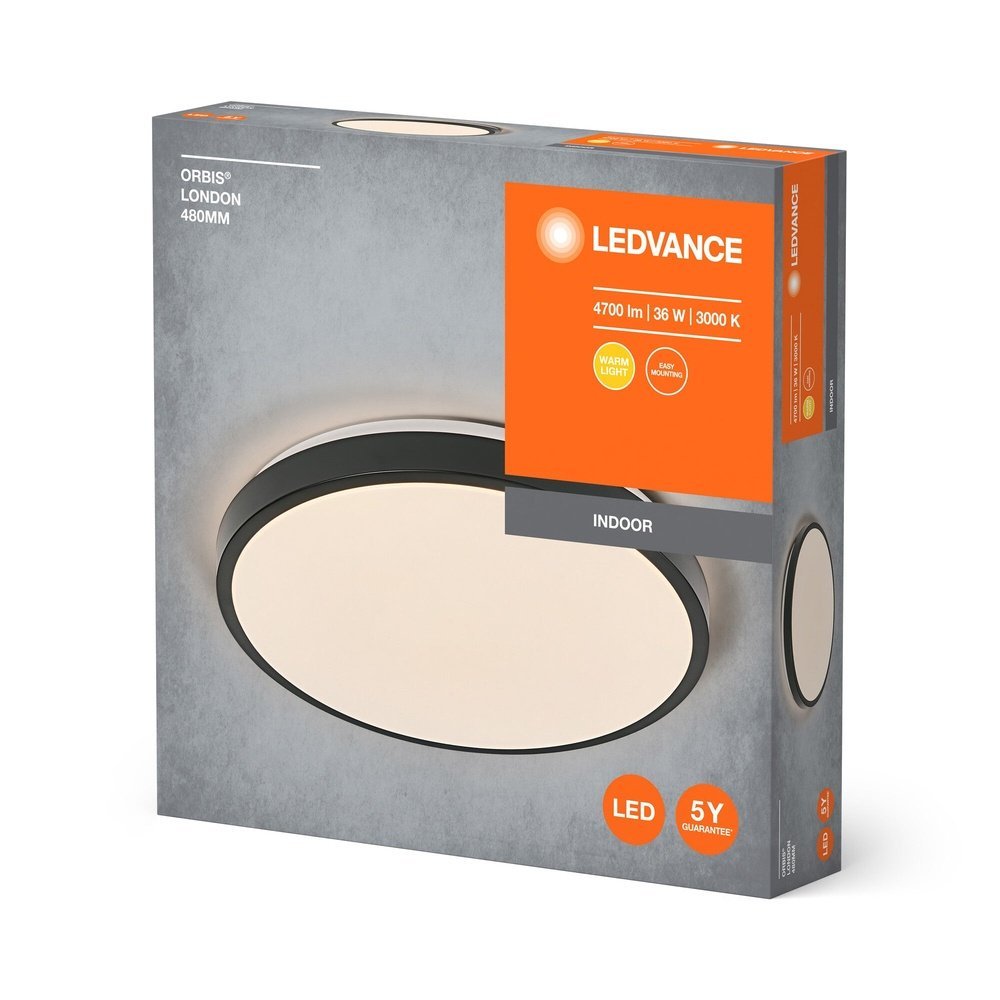 4058075829244 - LED stropní svítidlo černé 36 W LONDON 480 mm, telá bílá - Stropní svítidlo - LEDVANCE e-shop