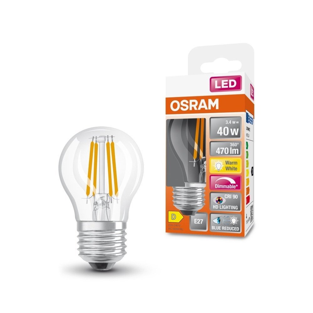 LED žárovka s redukcí modrého světla E27 3,4 W CLASSIC P, teplá bílá