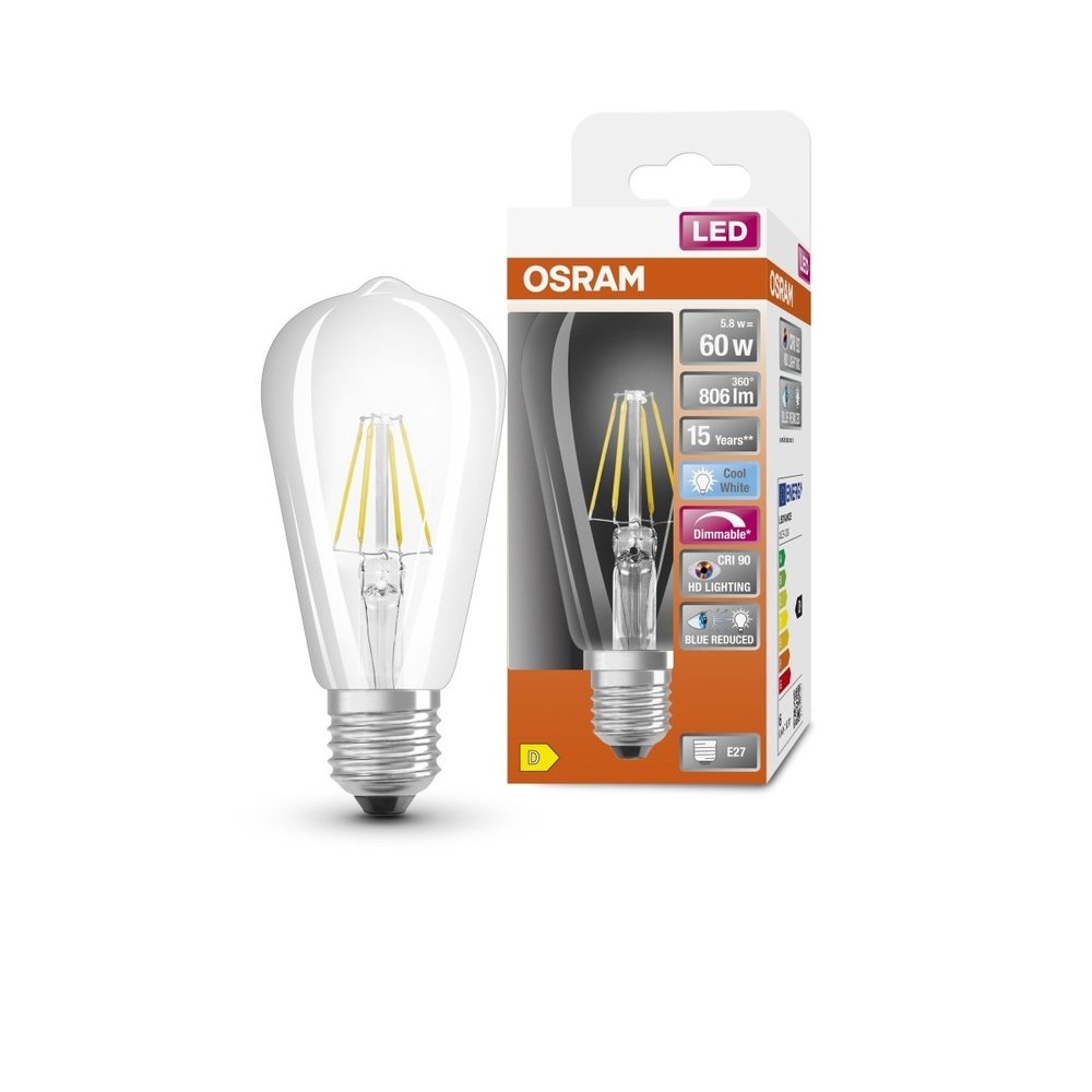 LED žárovka s redukcí modrého světla E27 5,8 W EDISON, studená bílá