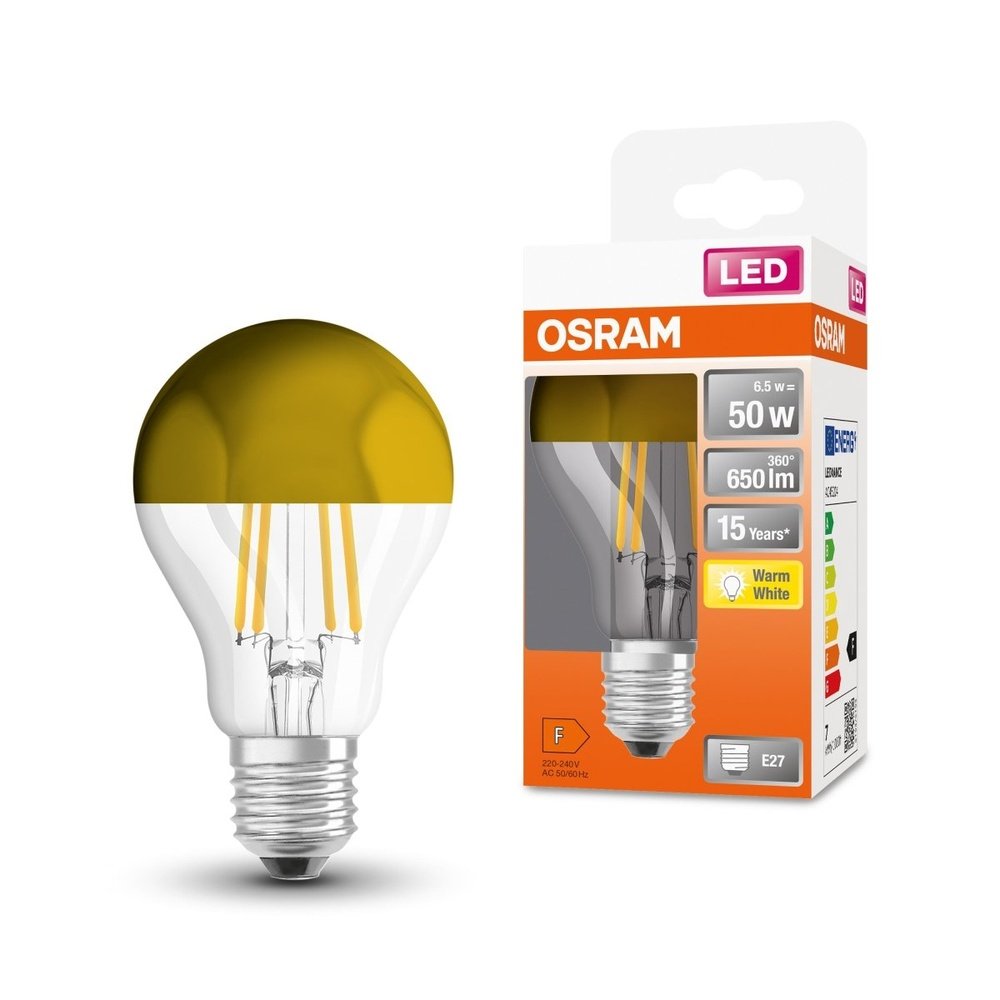 LED žárovka se zlatou zrcadlovou korunkou E27 7 W CLASSIC A, teplá bílá