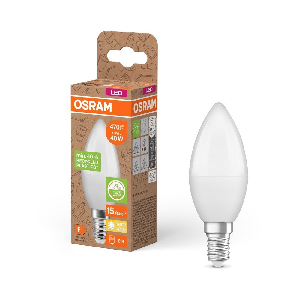 LED žárovka z recyklovaného plastu E14 STAR, teplá bílá
