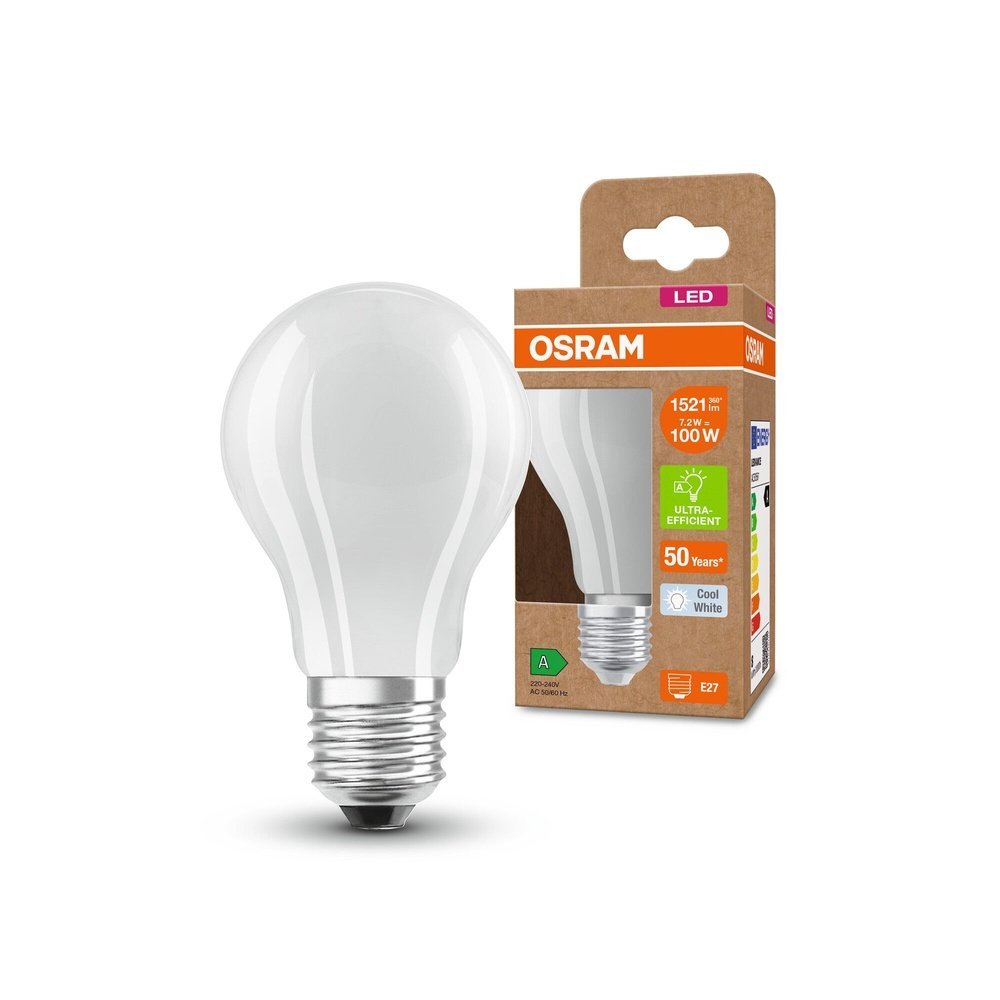 Matná efektivní LED žárovka E27 CLASSIC 7.2 W, studená bílá