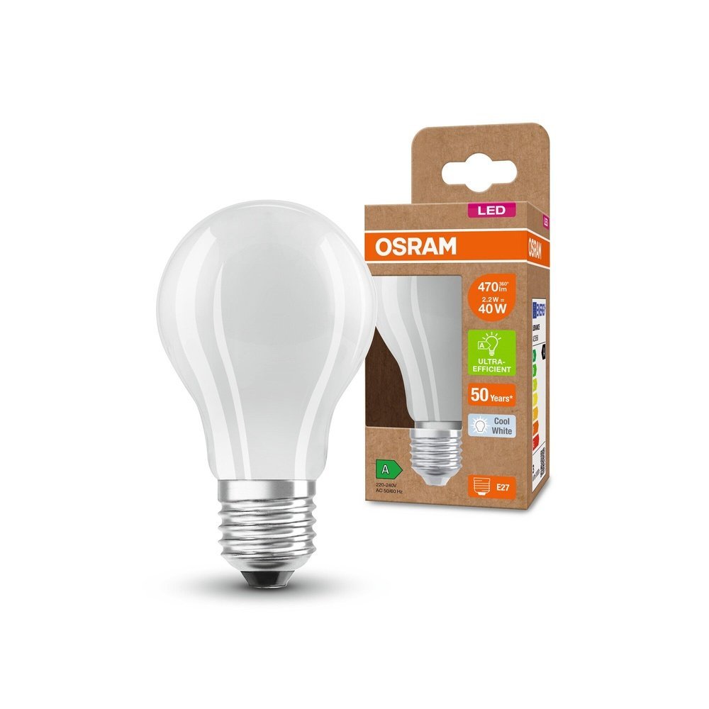 Matná efektivní LED žárovka E27 CLASSIC A 2.2 W, studená bílá