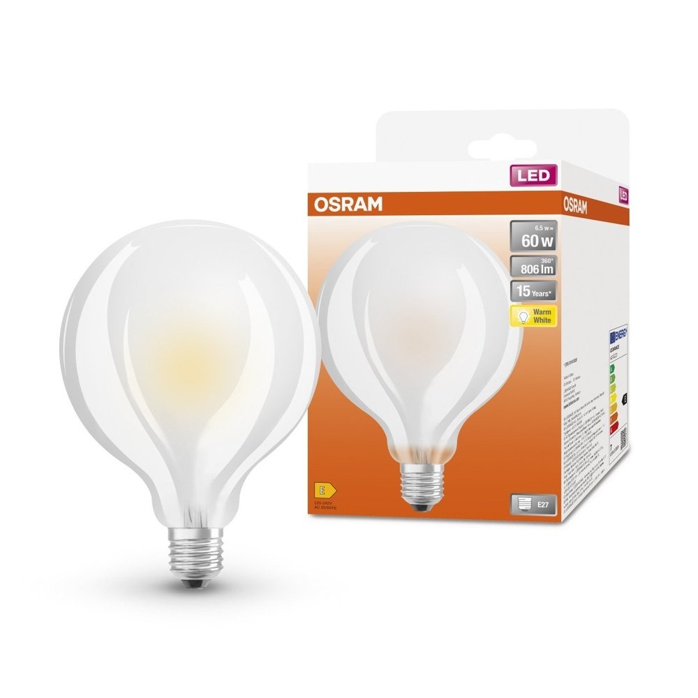 Matná LED žárovka E27 6,5 W GLOBE, teplá bílá