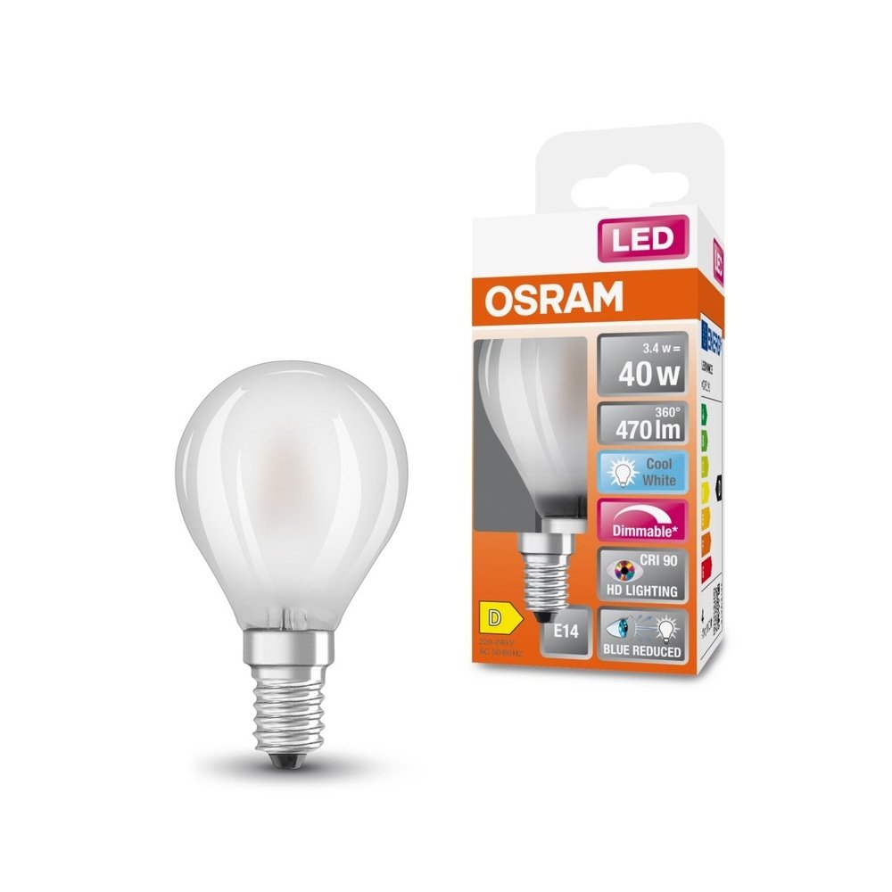Matná LED žárovka s redukcí modrého světla E14 3,4 W CLAS P, studená bílá