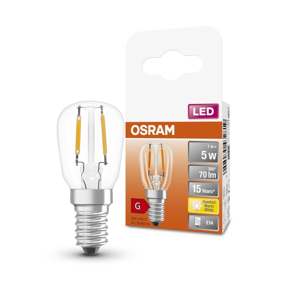 Průhledná LED malá žárovka E14 1 W SPECIAL T26, teplá bílá