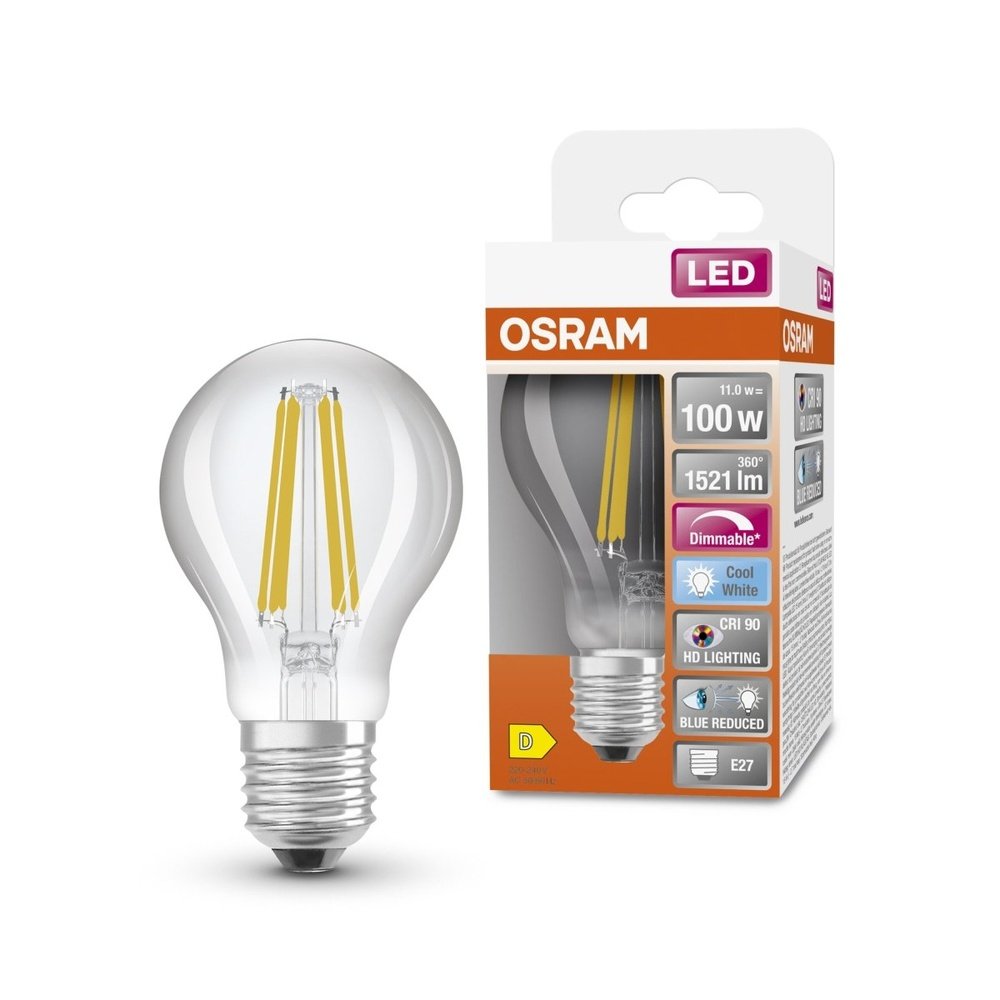 Průhledná LED stmívatelná žárovka E27 11 W SUPERSTAR, studená bílá