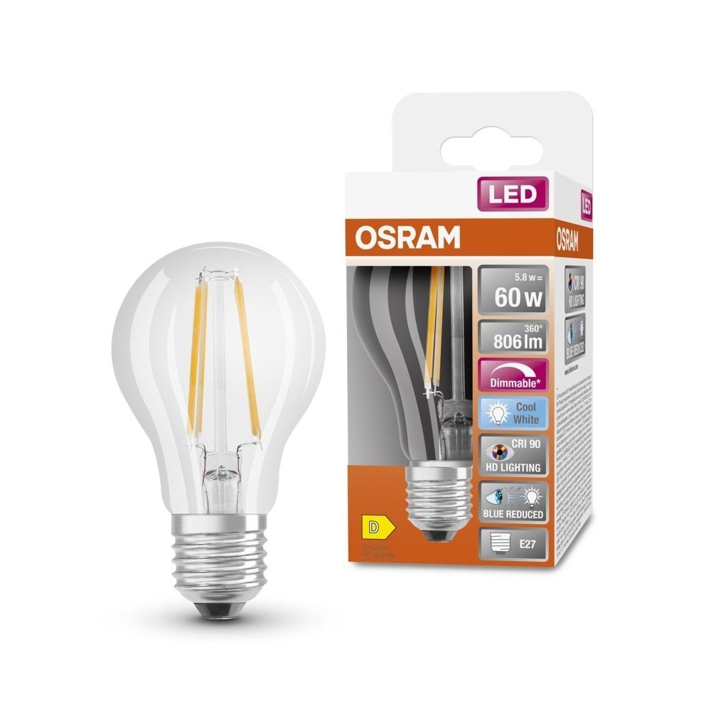 Průhledná LED stmívatelná žárovka E27 5,8 W SUPERSTAR, studená bílá