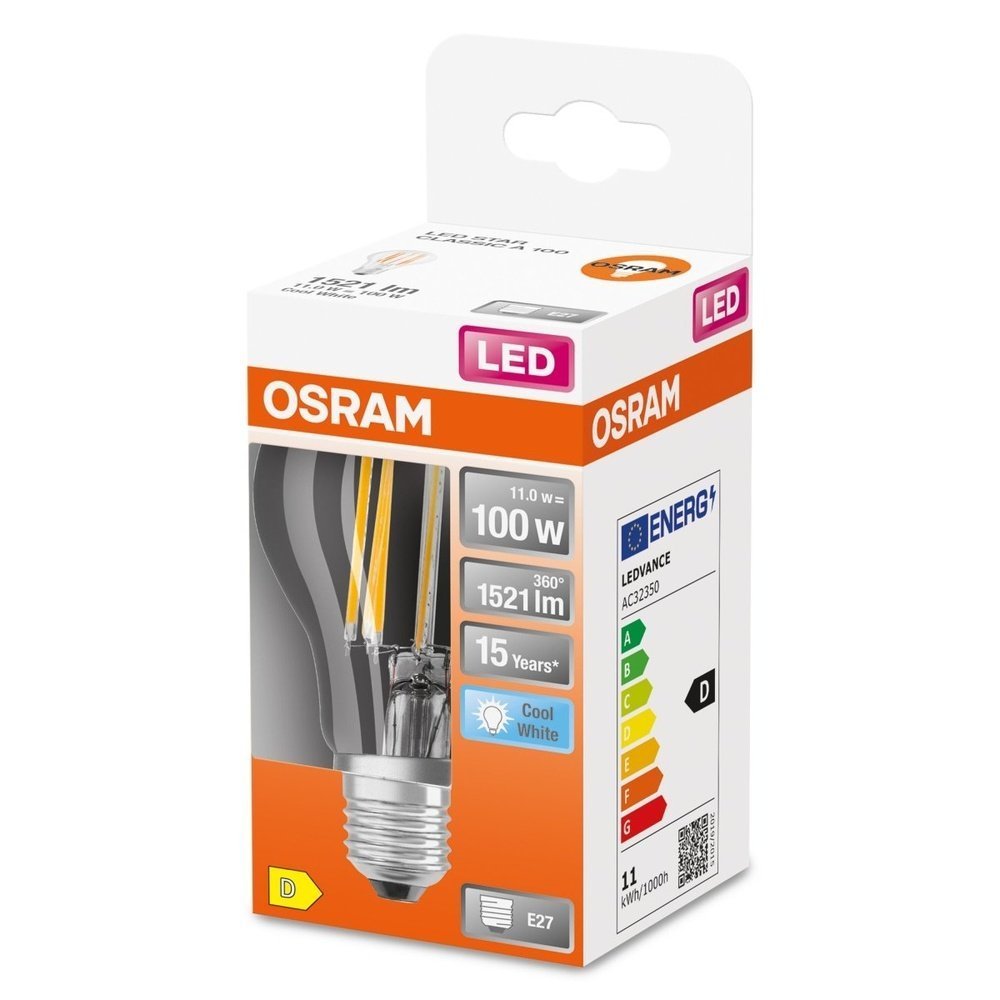 4058075439597 - Průhledná LED žárovka E27 11 W CLASSIC A, studená bílá - Žárovka - Czechia LEDVANCE e - shop
